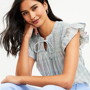 Loft Smocked plaid babydoll top